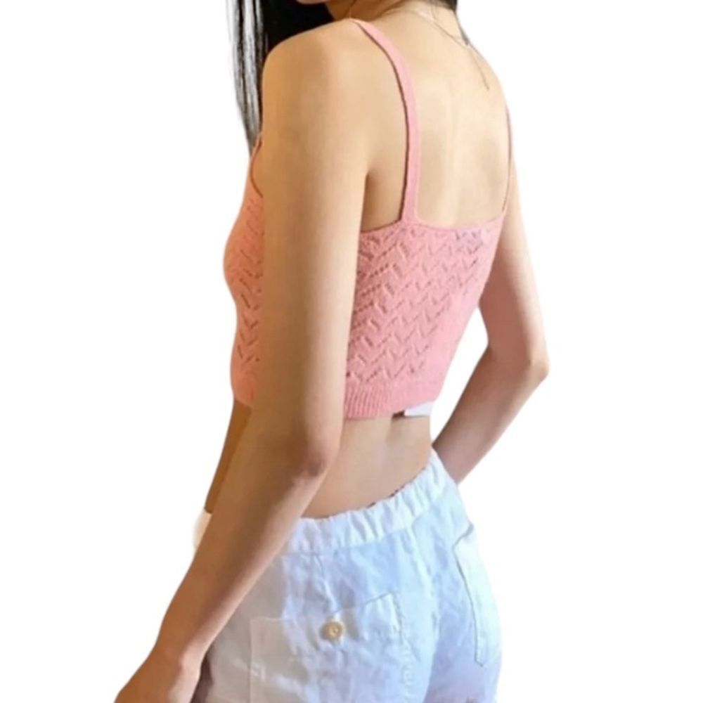 Zara crop top size small alpaca and wool blend Light Pink Pointelle knit NEW